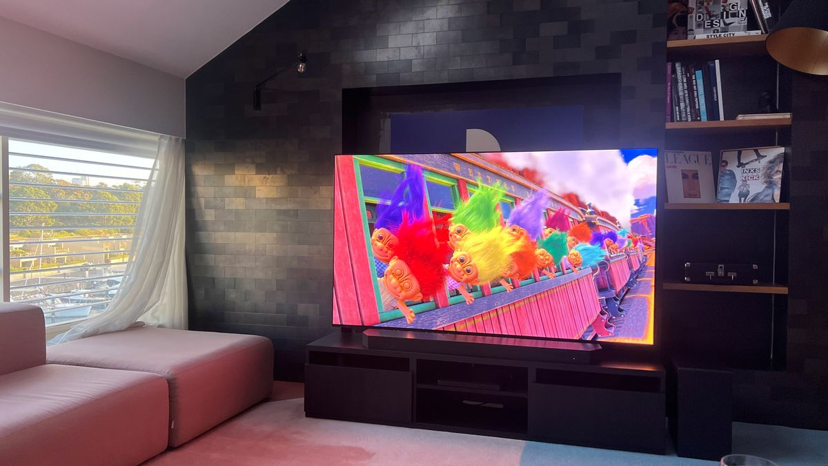 Samsung S95D OLED TV showing a scene from Toy Story 3