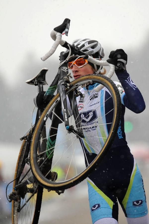 Quinten Hermans leaps the barriers in the 1st year's novice race at the Belgian national championships