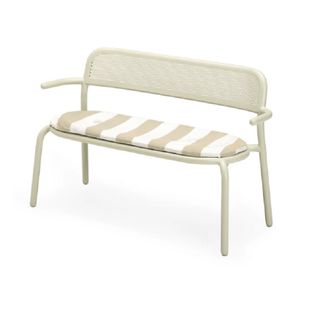 A sandy beige outdoor bench cushion
