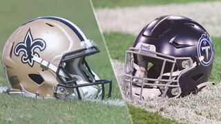 Helmets from the New Orleans Saints and the Tennessee Titans