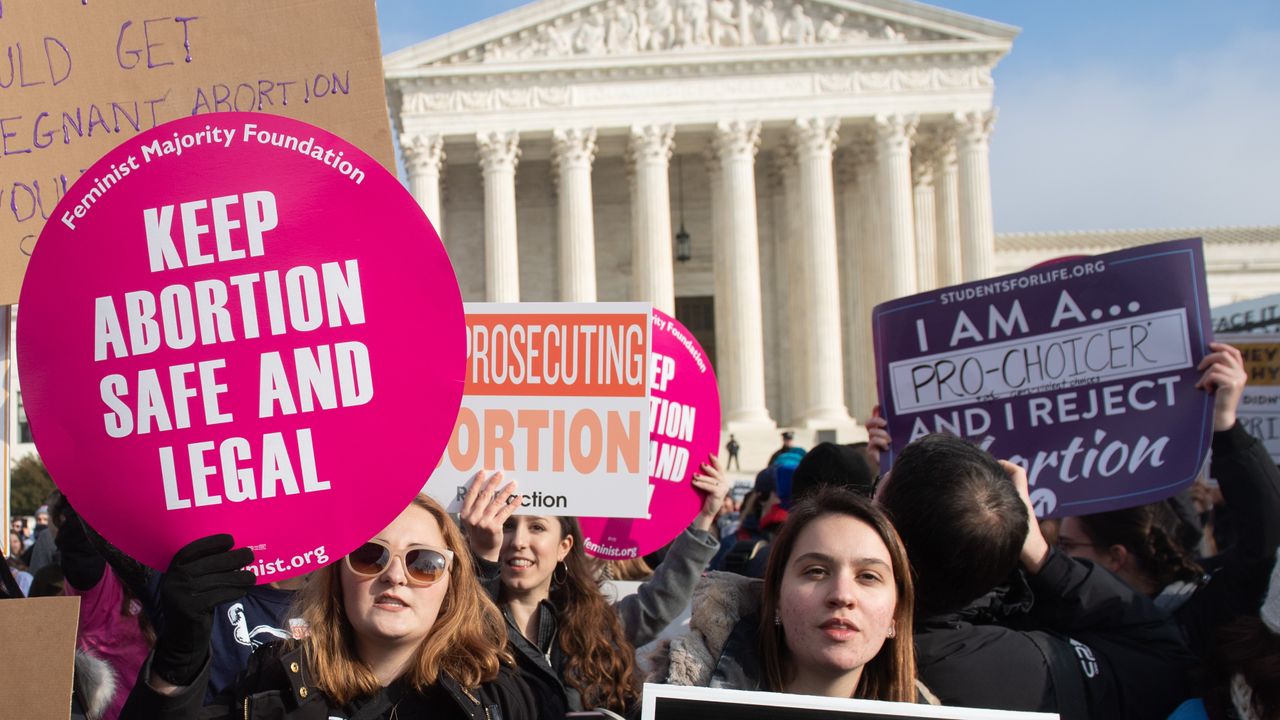 Pro-choice activists protest outside the US Supreme Court