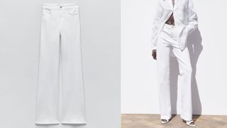 white flared jeans
