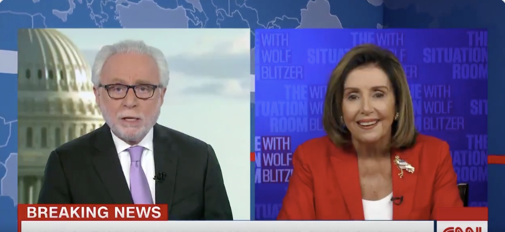 Wolf Blitzer and Nancy Pelosi.