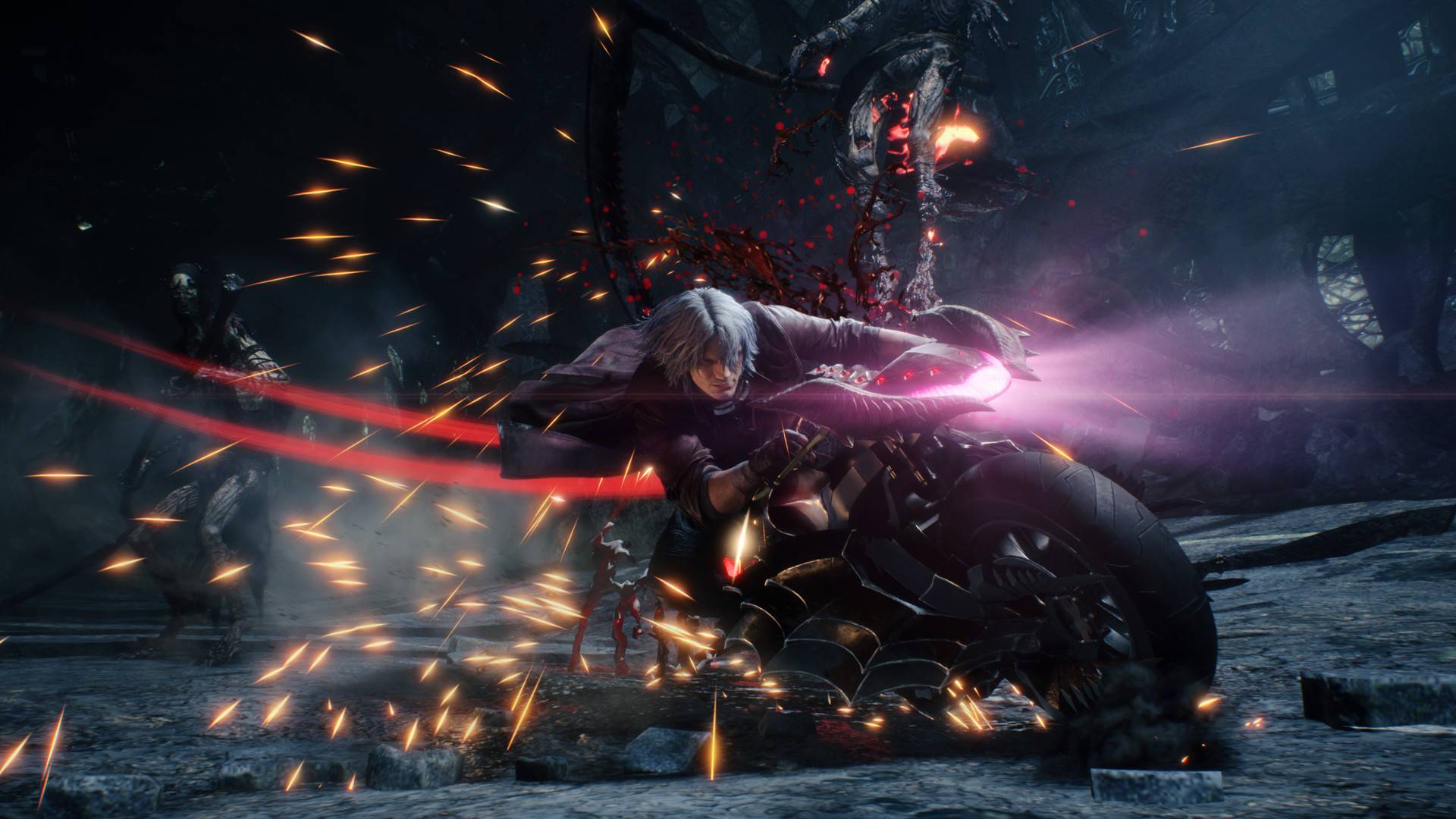 Devil May Cry 5 screenshot of Dante on a bike.