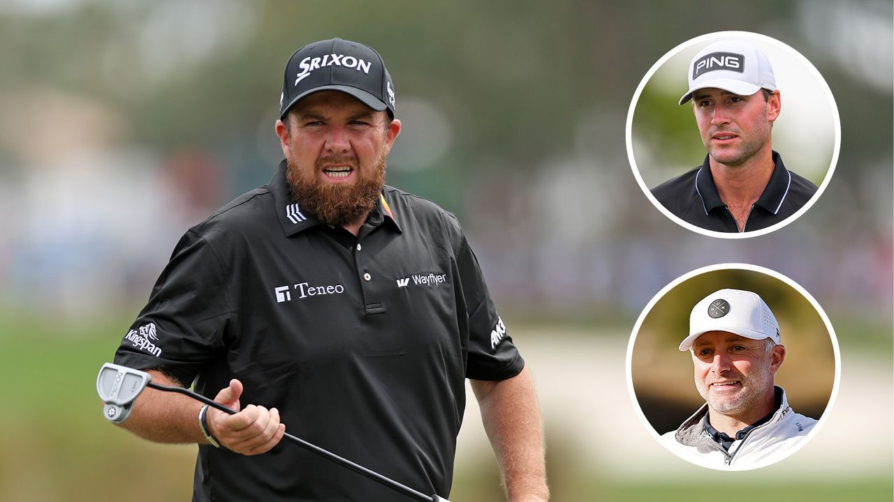 Main image of Shane Lowry with inset (above) of Austin Eckroat and inset (below) of David Skinns