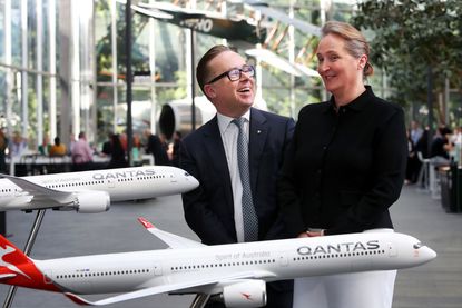 Outgoing Qantas CEO Alan Joyce and successor Vanessa Hudson