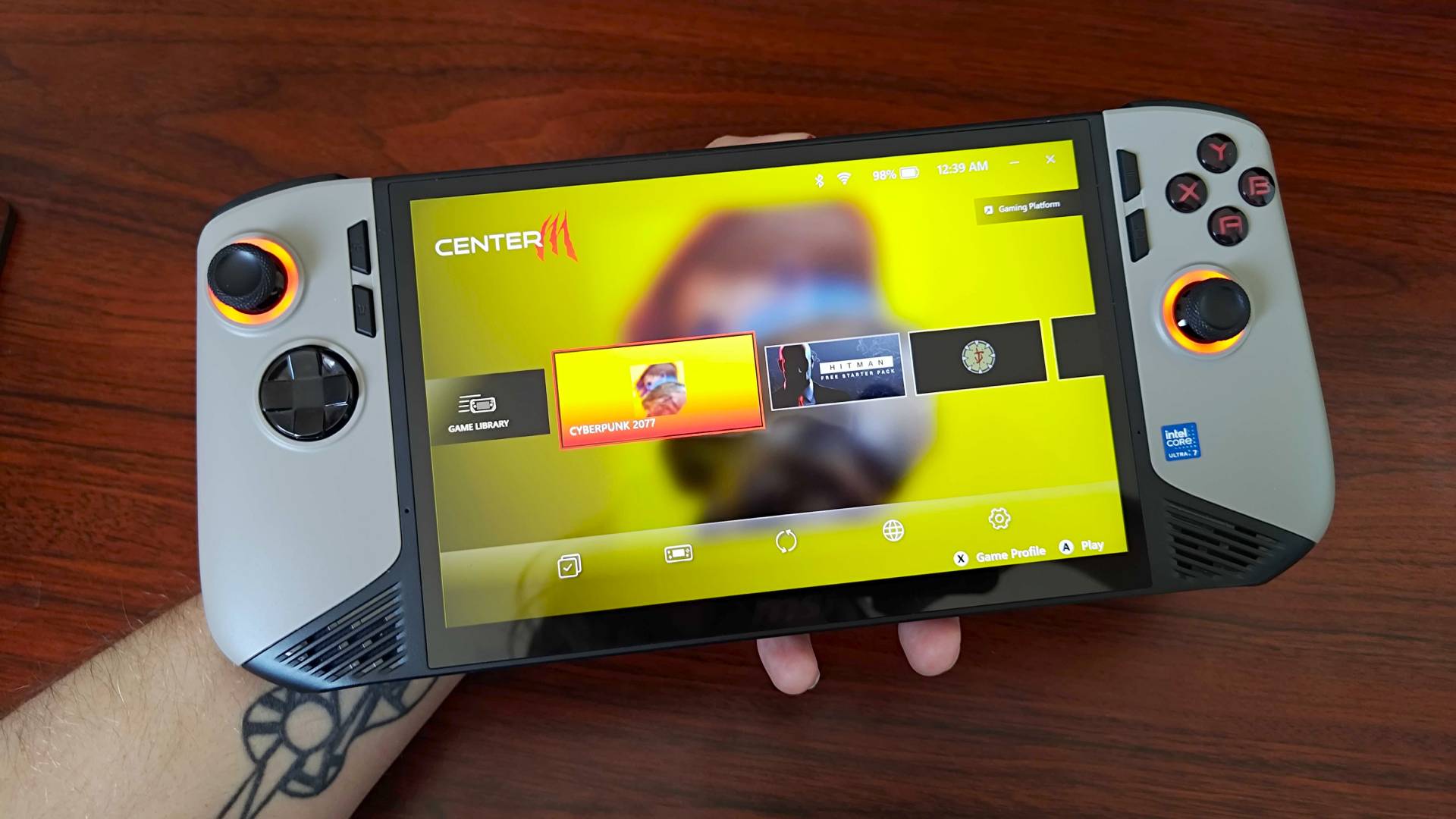 MSI Claw 8 AI+ handheld with Center M management app on screen