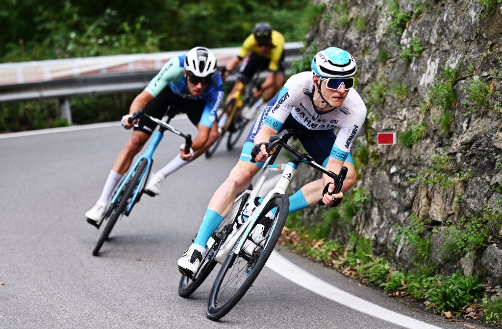COMO ITALY OCTOBER 12 Matej Mohoric of Slovenia and Team Bahrain Victorious competes during the 118th Il Lombardia 2024 a 255km one day race from Bergamo to Como UCIWT on October 12 2024 in Como Italy Photo by Tim de WaeleGetty Images