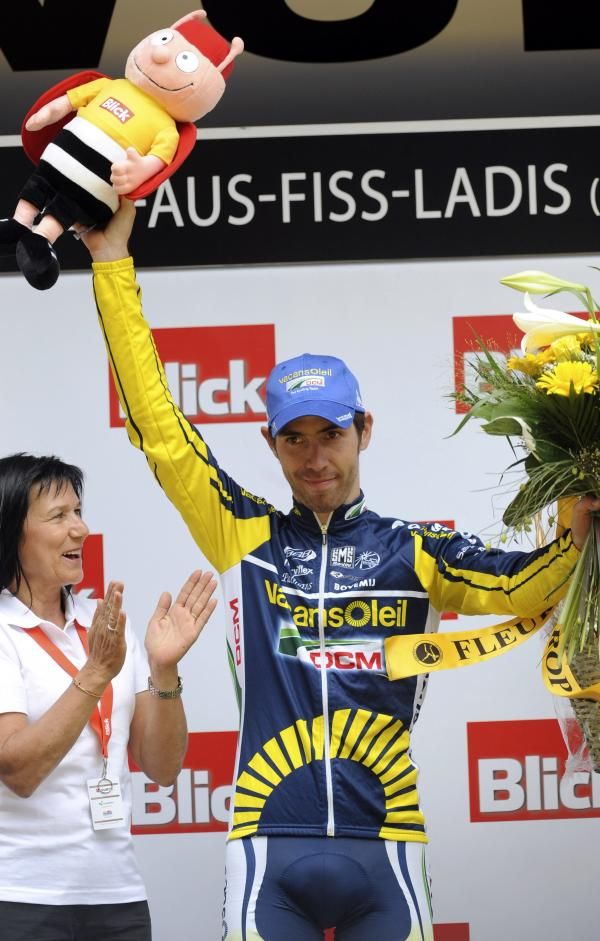 Thomas De Gendt (Vacansoleil-DCM Pro Cycling Team) on the podium after his stage win.