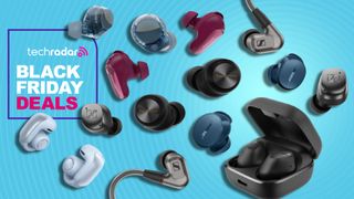 A lot of earbuds, all on blue background and TR's 'Black Friday deals' badge