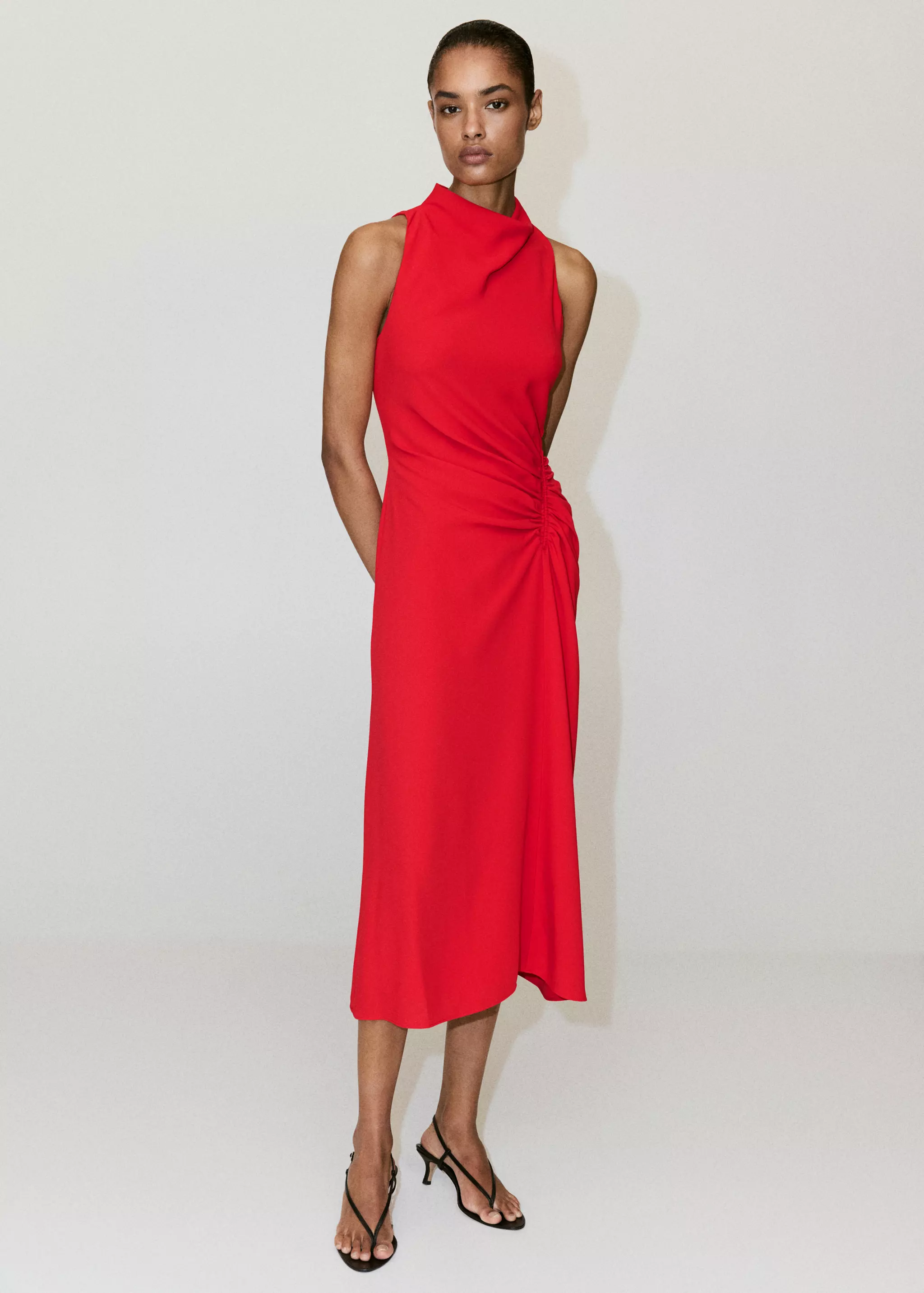 Ruched Dress With Draped Neckline - Women | Mango Usa