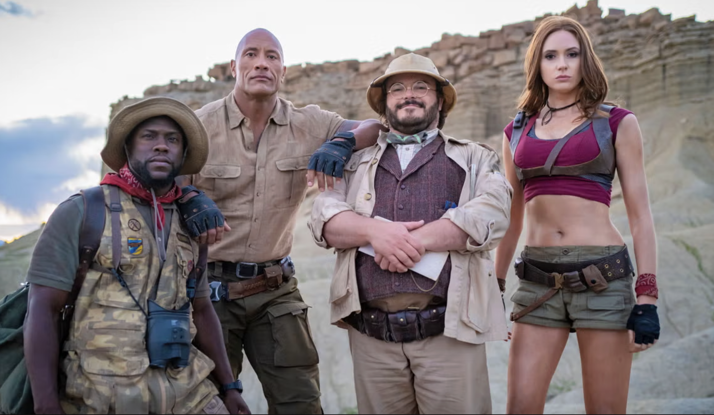 Kevin Hart, Dwayne Johnson, Jack Black and Karen Gillan in Jumaji