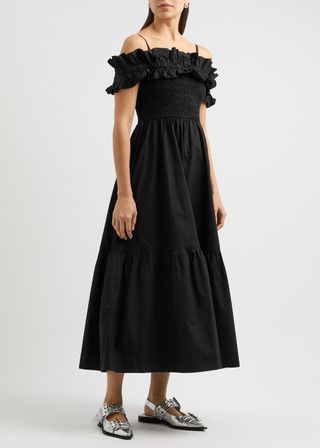 Ruffled Cotton-Poplin Midi Dress