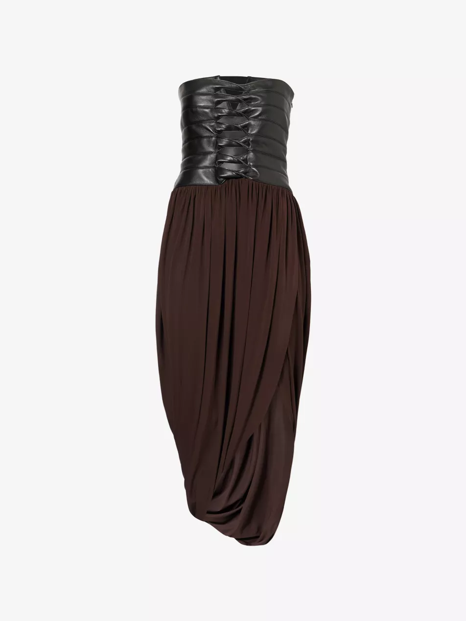 Bustier Draped Jersey Midi Dress