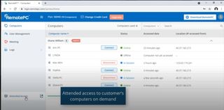 RemotePC's web interface showing computers listed