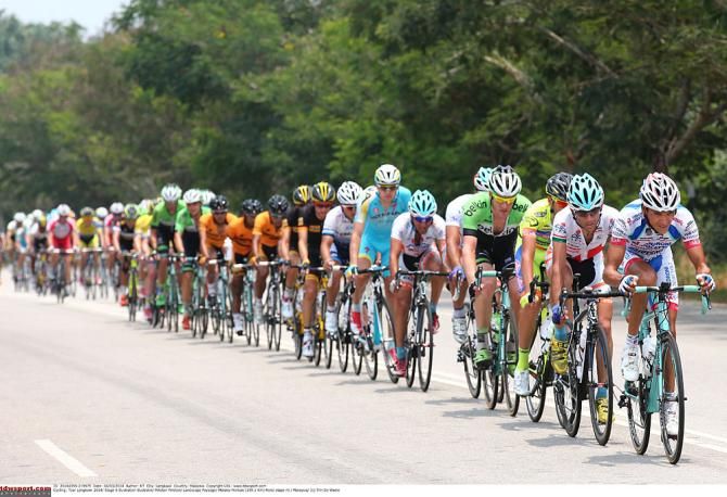 The peloton all strung out