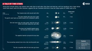 A diagram showing the different stages in a binary star system that's like the one discussed in this story.