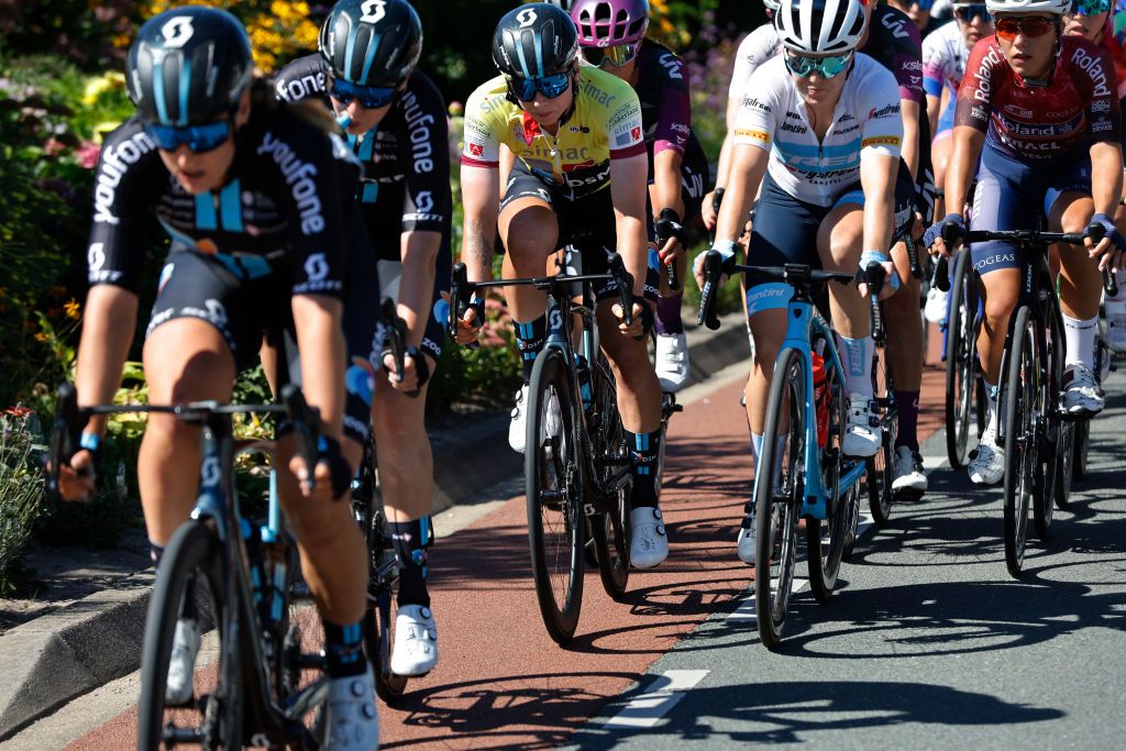 GENNEP NETHERLANDS SEPTEMBER 01 Lorena Wiebes of Netherlands and Team DSM Yellow leader jersey competes during the 25th Simac Ladies Tour 2022 Stage 3 a 1391km stage from Gennep to Gennep SLT2022 UCIWWT on September 01 2022 in Gennep Netherlands Photo by Bas CzerwinskiGetty Images