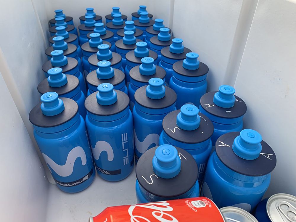 Movistar Team Women bottles prepared ahead of a long training ride