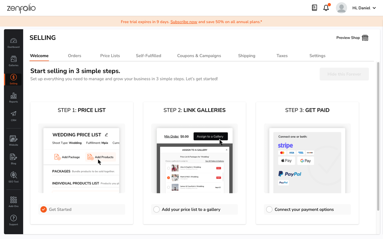 A screenshot from the Zenfolio website builder
