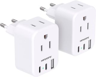 European Travel Plug Adapter for International, Italy Spain Power Adapter, 2 Outlets 2 Usb C Ports, Type C Adapter Travel Cruise Essentials for Amercian Us to Most Europe France Germany Eu, 2 Pack