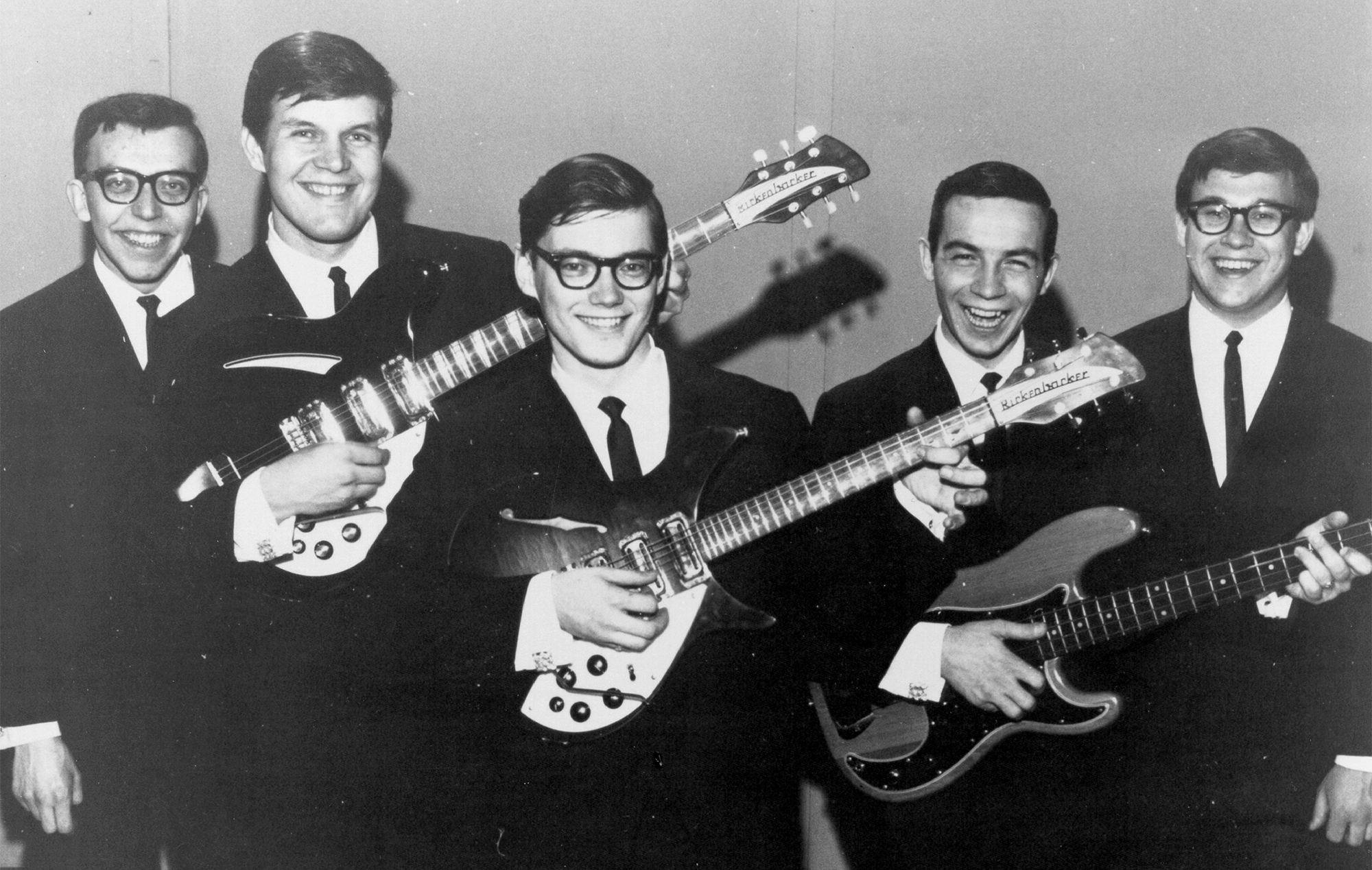 The pre-Guess Who band Chad Allan and the Expressions pose for a portrait in 1964 in Canada (from left) Keyboardist Bob Ashley, guitarist Randy Bachman, lead singer and guitarist Allan "Chad Allan" Kobel, bassist Jim Kale and drummer Garry Peterson