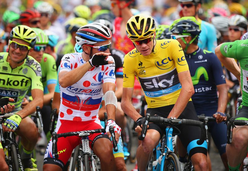 Joaquim Rodr&iacute;guez and Chris Froome chat on the start line