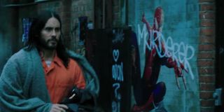 Jared Leto and Spider-Man graffiti in Morbius