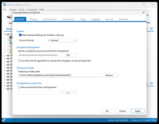 The advanced settings in Uranium Backup.