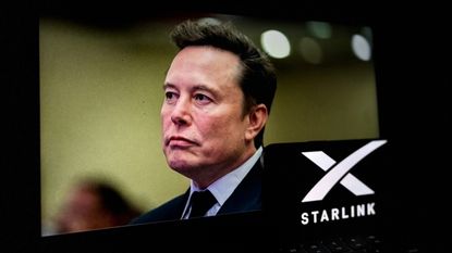 Elon Musk's face behind the Starlink logo