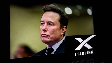 Elon Musk's face behind the Starlink logo