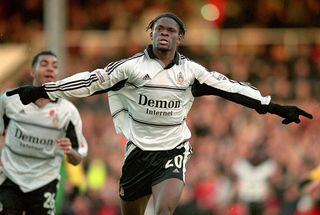 Louis Saha of Fulham celebrates his goal during the Nationwide League Division One match against Norwich City at Craven Cottage in London. Fulham won 2-0.