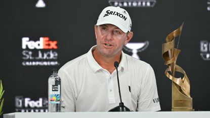 Lucas Glover talks with the media after the final round of the FedEx St. Jude Championship