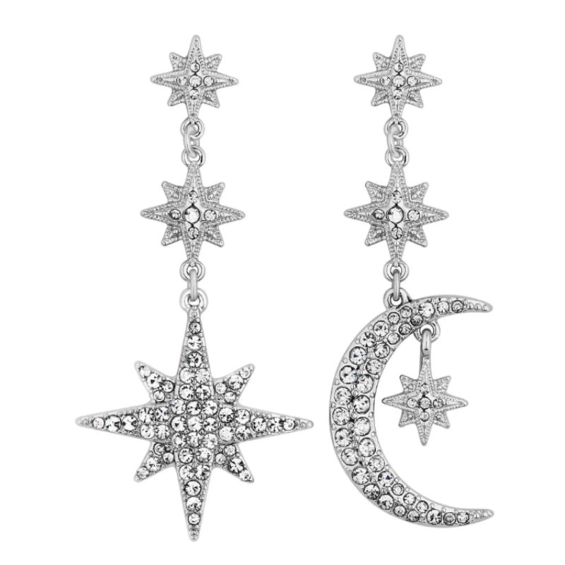 star and moon diamante drop earrings