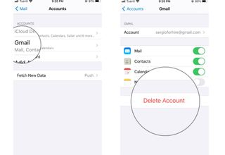 How to delete an email account: Select the email account that's having troubles, Tap on Delete account