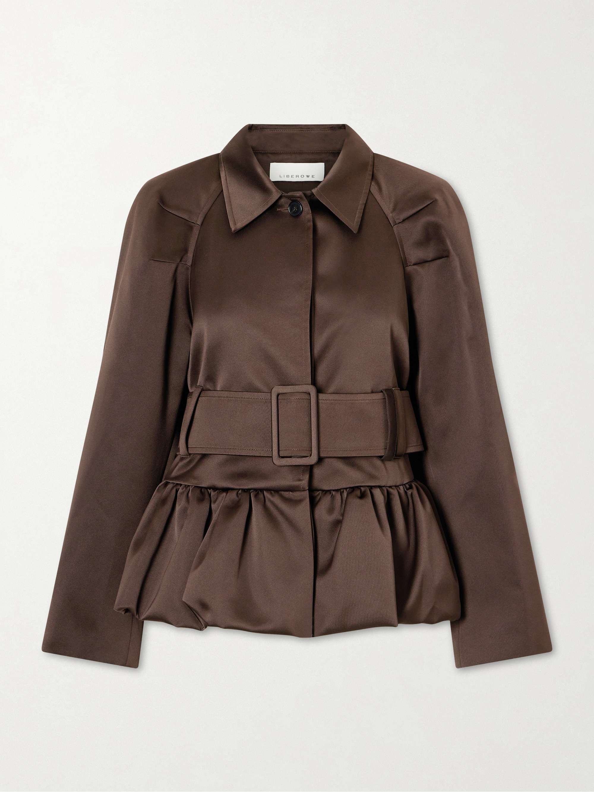 Belted Cotton-Blend Satin Peplum Jacket