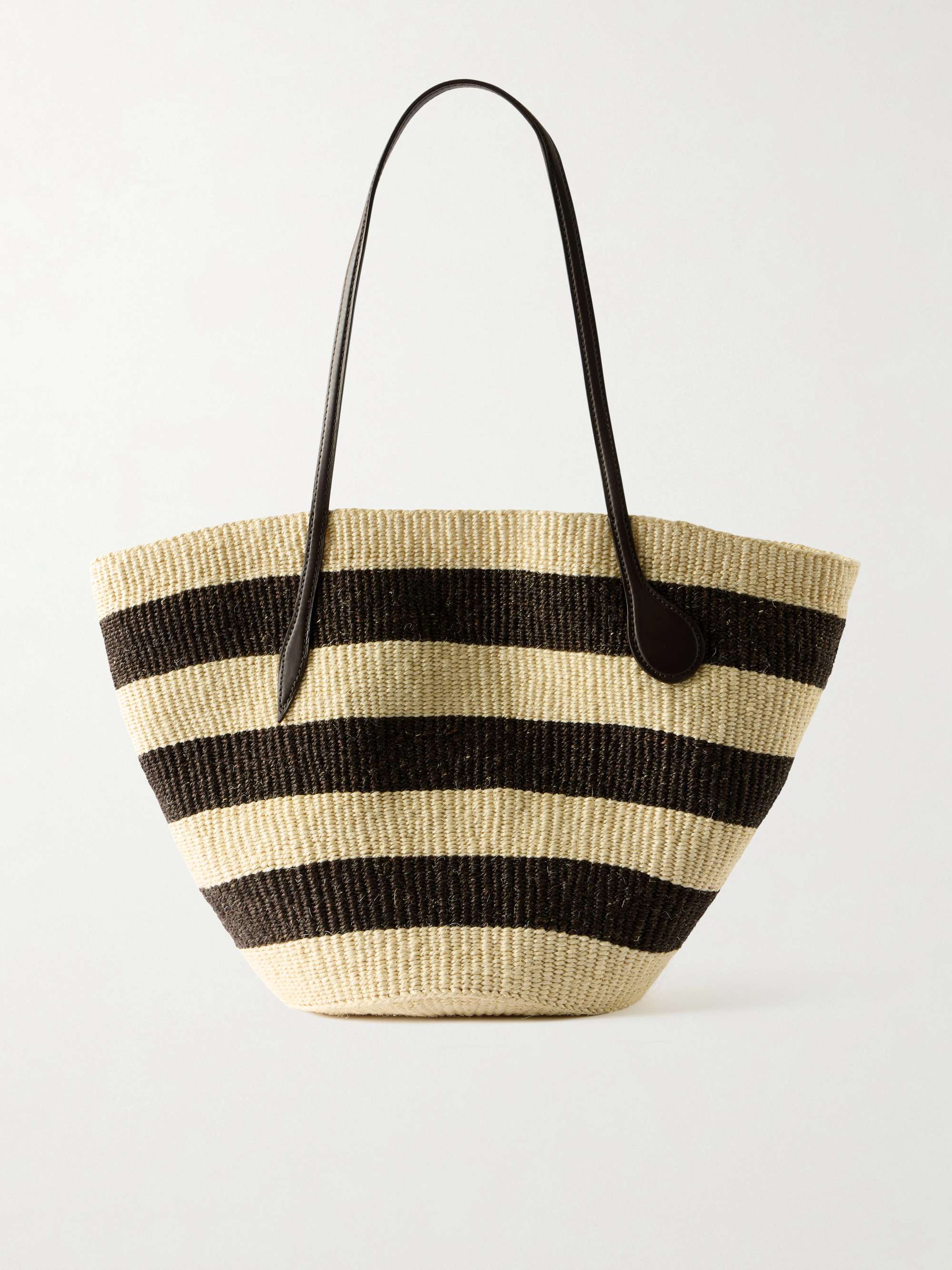 Leather-Trimmed Striped Sisal Tote