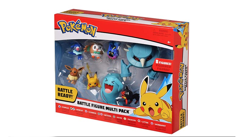 A selection of Pokemon action figures inside of plastic packaging.
