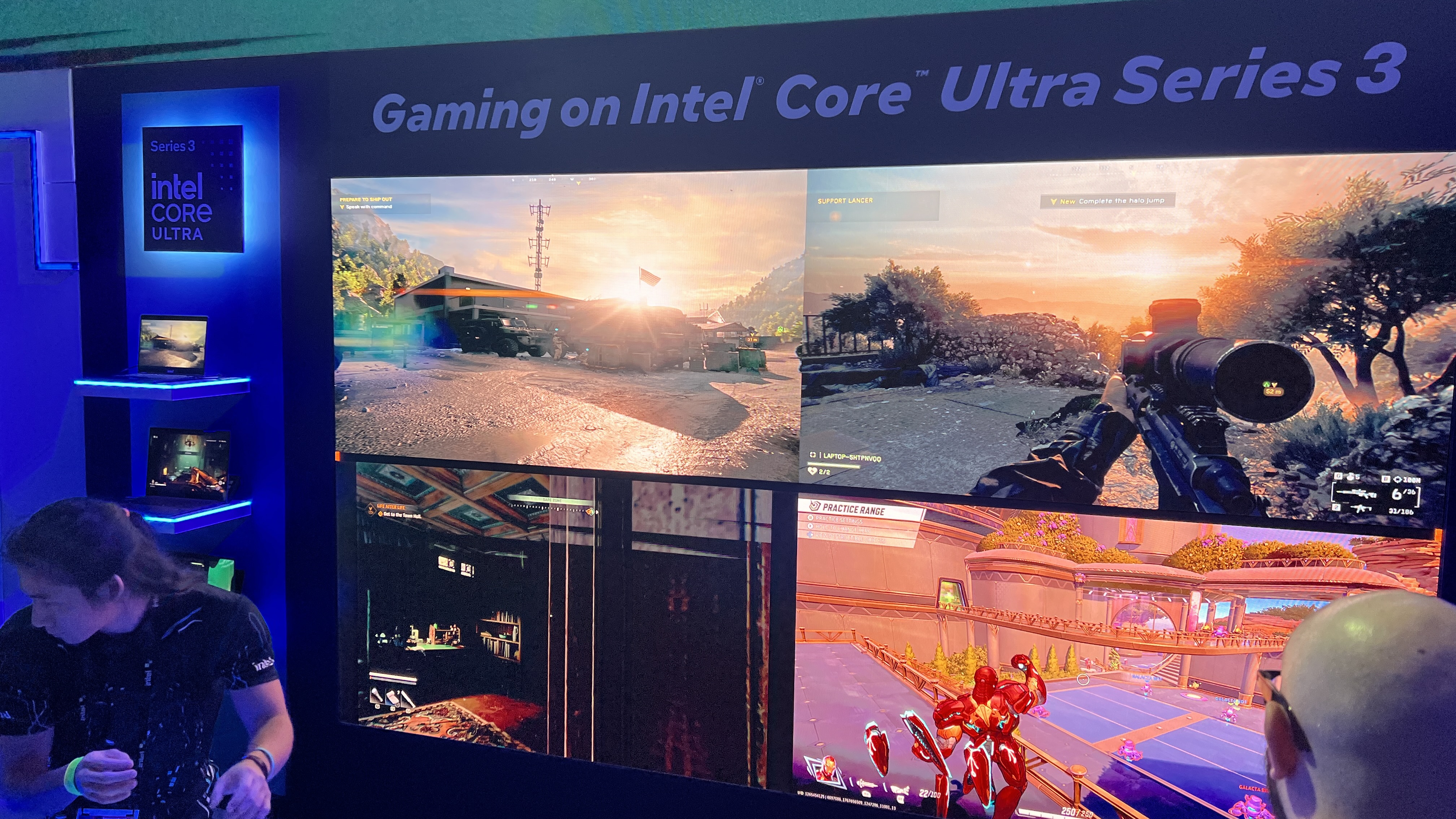 An Intel Core Ultra series 3 powered PC playing a PC game