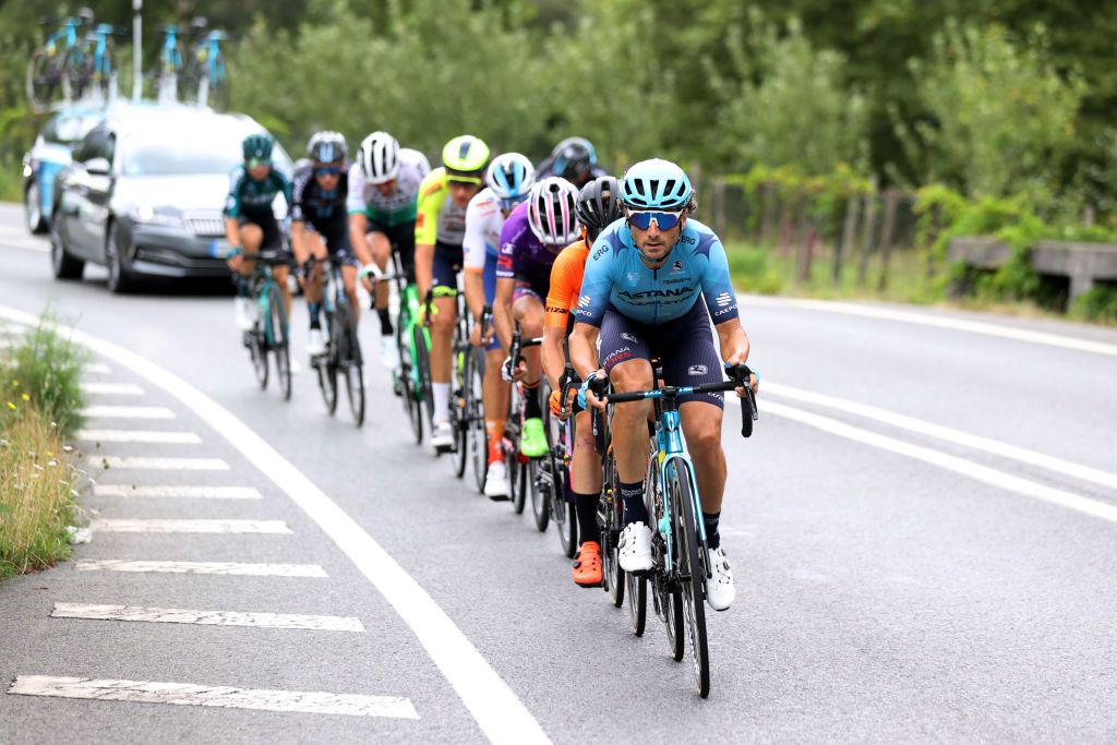 SAN SEBASTIAN SPAIN JULY 30 Manuele Boaro of Italy and Team Astana Qazaqstan competes in the breakaway during the 42nd Donostia San Sebastian Klasikoa 2022 Mens Elite a 2248km race from San Sebastian to San Sebastian Klasikoa2022 on July 30 2022 in San Sebastian Spain Photo by Gonzalo Arroyo MorenoGetty Images