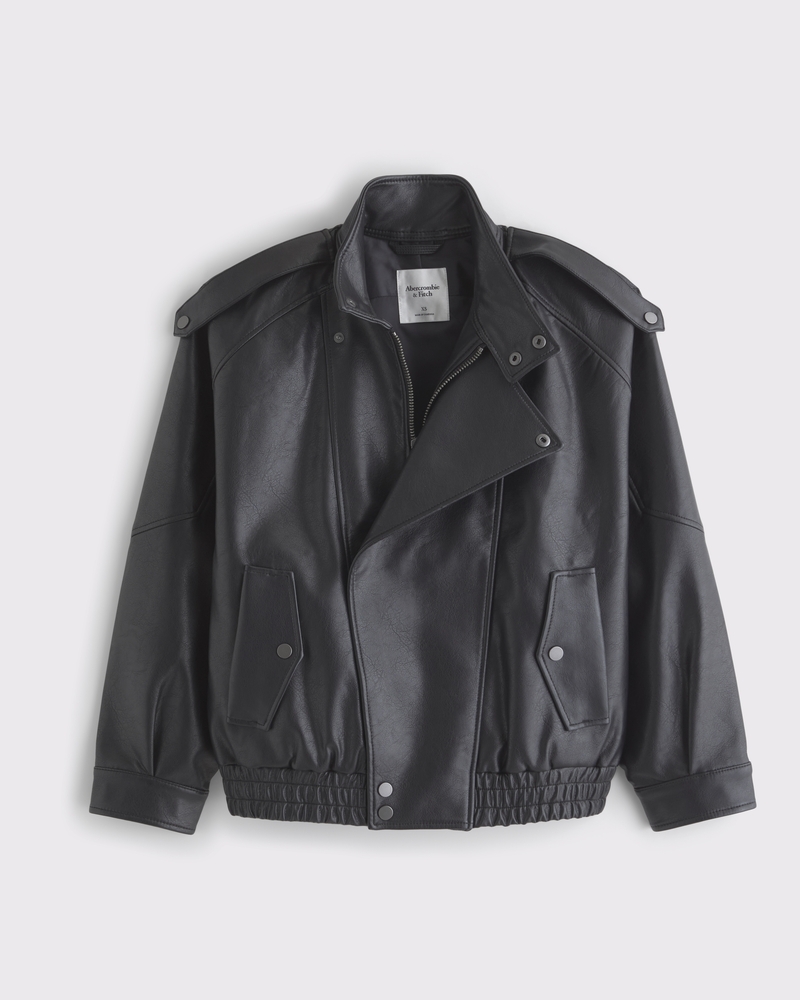 Relaxed Mockneck Vegan Leather Bomber Jacket