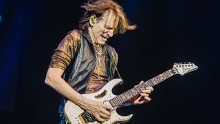 American guitarrist Steve Vai performs during a concert as part of the 'Inviolate Tour' at Auditorio Pabellon M on June 23, 2023 in Monterrey, Mexico. 