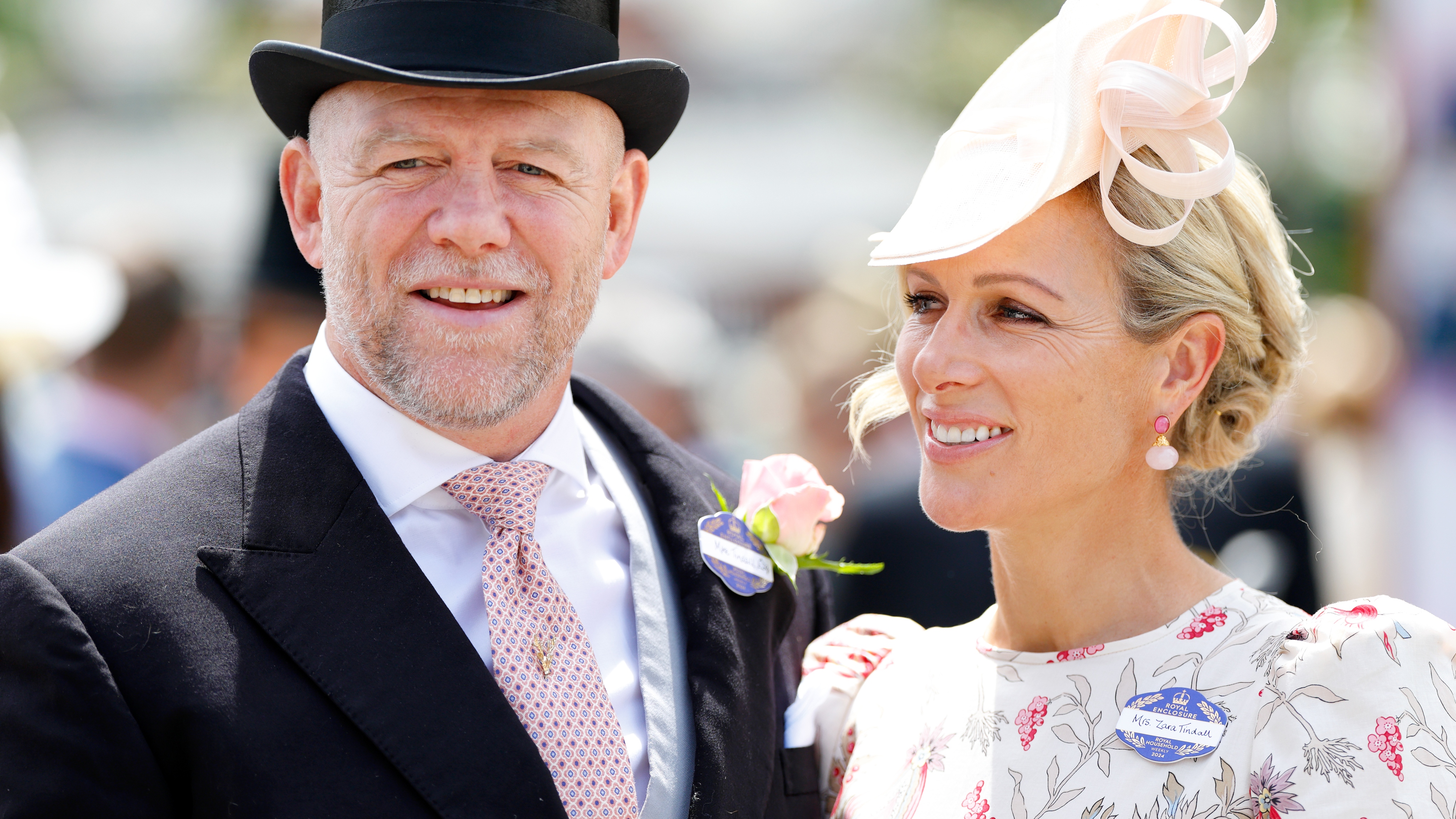 Mike Tindall and Zara Tindall smile as they attend day two of Royal Ascot 2024 at Ascot Racecourse on June 19, 2024