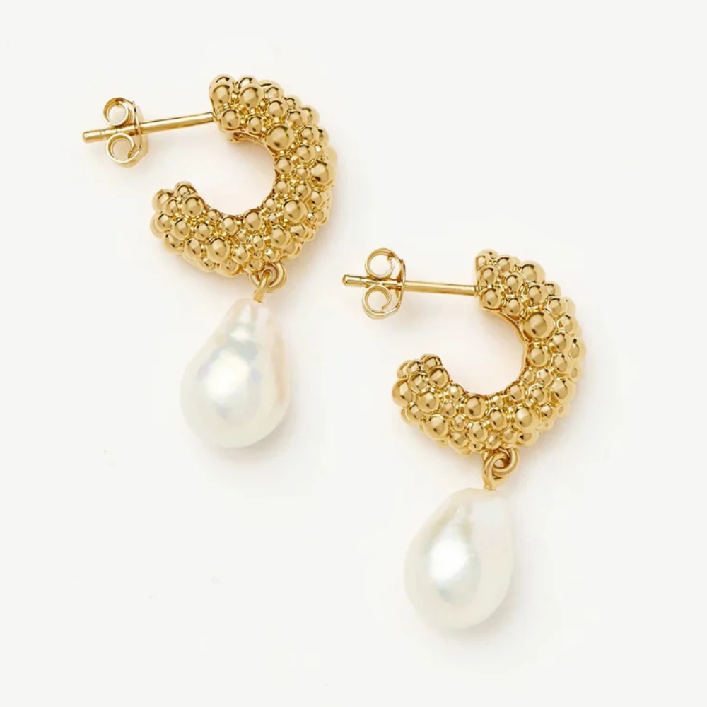 Pearl Baya Charm Hoop Earrings | 18ct Gold Plated/pearl - 18ct Gold Plated/pearl