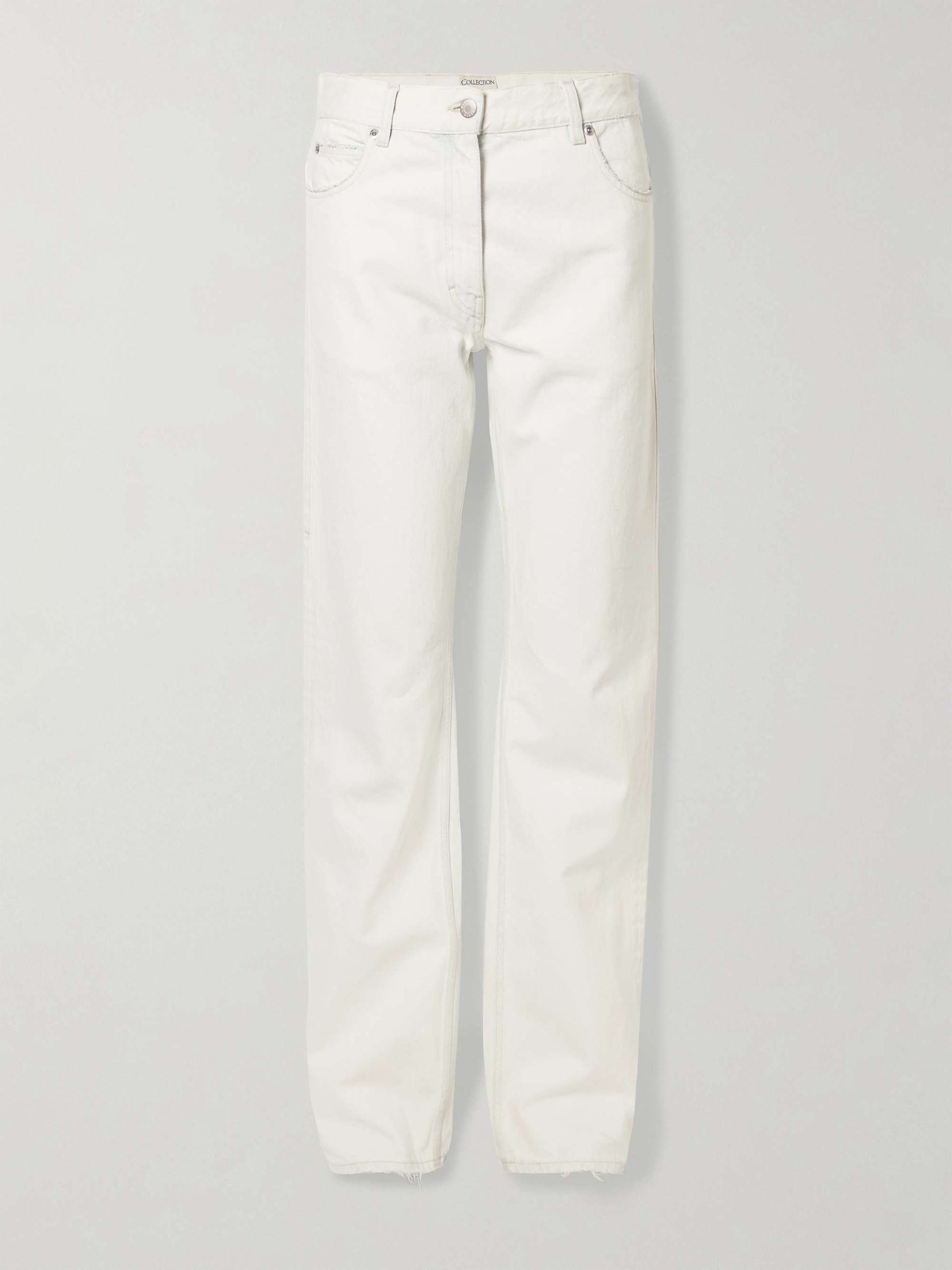 Distressed Mid-Rise Straight-Leg Jeans