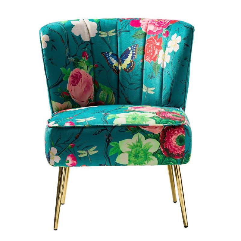 A blue accent floral chair that