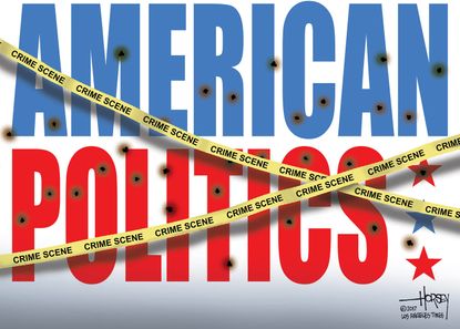 Political cartoon U.S. Congress baseball shooting American politics