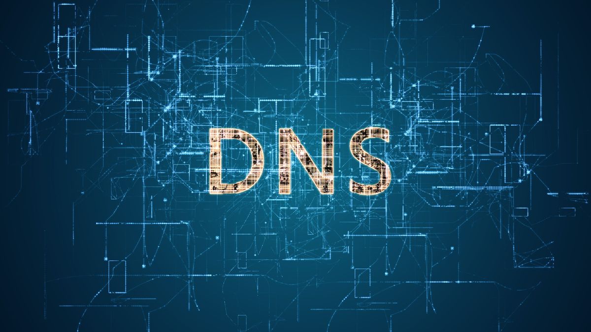 Letters DNS displayed on a blue high tech background