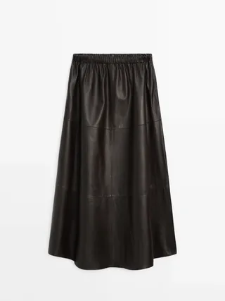 Massimo Dutti, Nappa Leather Midi Skirt