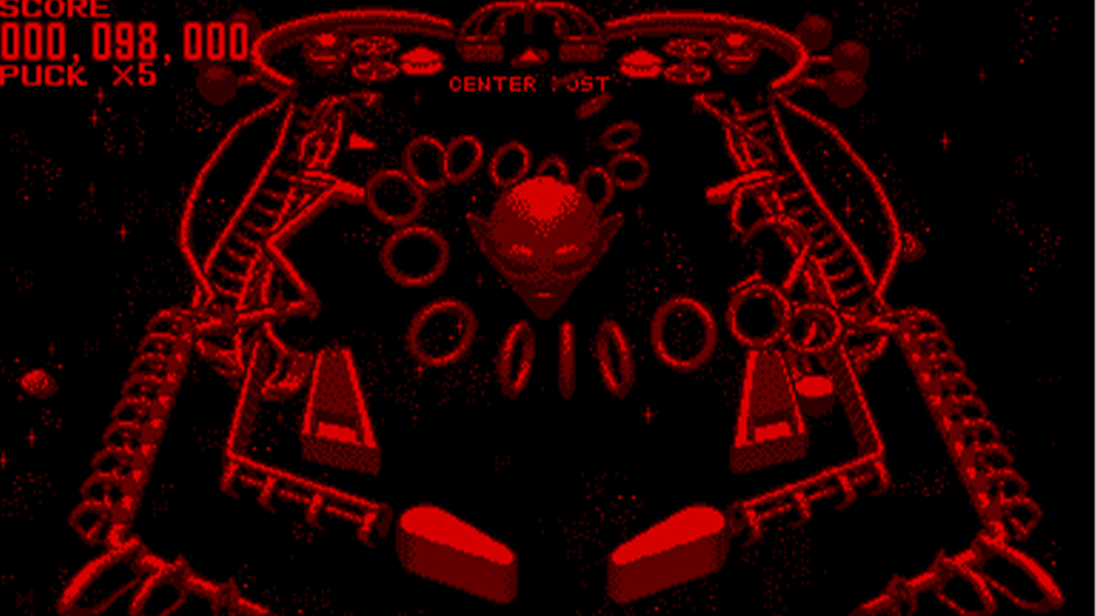 A red and black pixel art pinball game